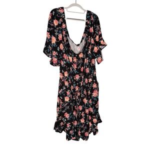 Torrid black floral print short sleeve off the shoulder romper